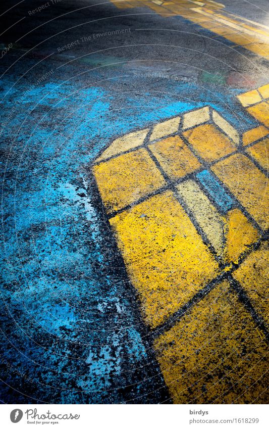 abstract thing Style Youth culture Graffiti Exceptional Uniqueness Rebellious Trashy Blue Yellow Design Colour Creativity Art Change Asphalt Street art Graphic