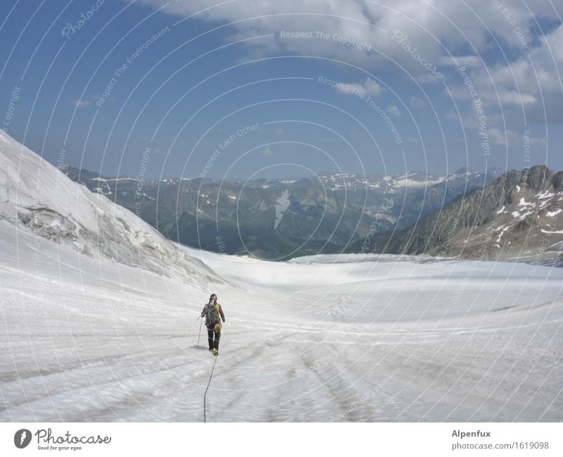 glaciers Climbing Mountaineering Beautiful weather Ice Frost Snow Rock Alps Aiguille du Chardonnet Mont Blanc Peak Snowcapped peak Glacier Hiking Athletic