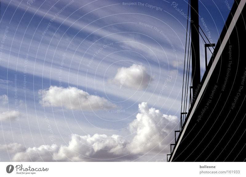 sky bridge Sky Clouds Bridge Rhine Duesseldorf Blue White Black Traverse River Brook Skyward