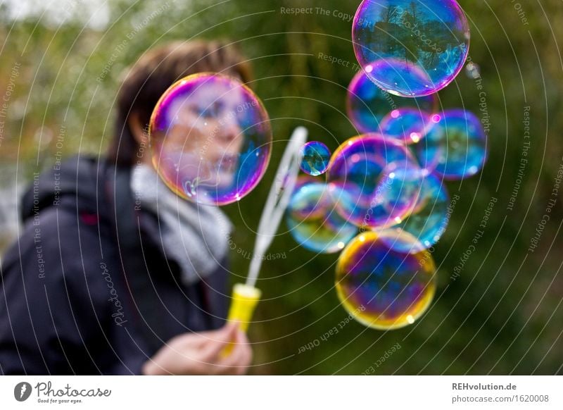 soap bubbles Human being Feminine Woman Adults 1 30 - 45 years Environment Nature Multicoloured Joy Happy Happiness Contentment Joie de vivre (Vitality)