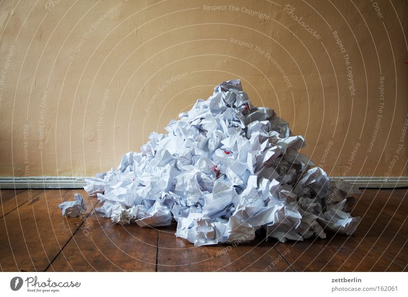 heaps Paper Wastepaper Wastepaper basket Paper jam Paper role Trash Waste utilization Idea Error Brainstorming Creativity Wrinkles Heap Mountain Write