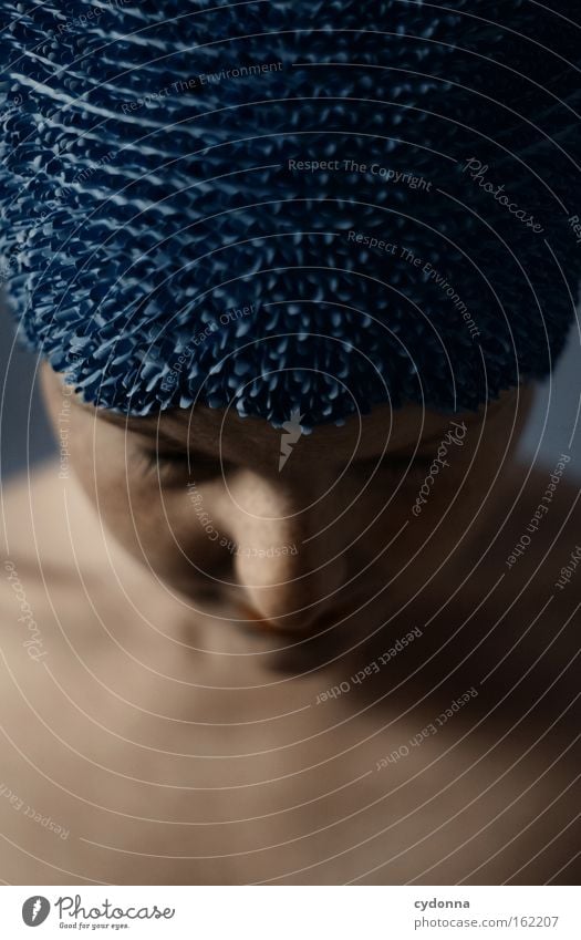 flood of thoughts Face Portrait photograph Human being Woman Blue Smooth Vulnerable Beautiful Movement Elegant Skin Graceful Concentrate Playing swimming hood