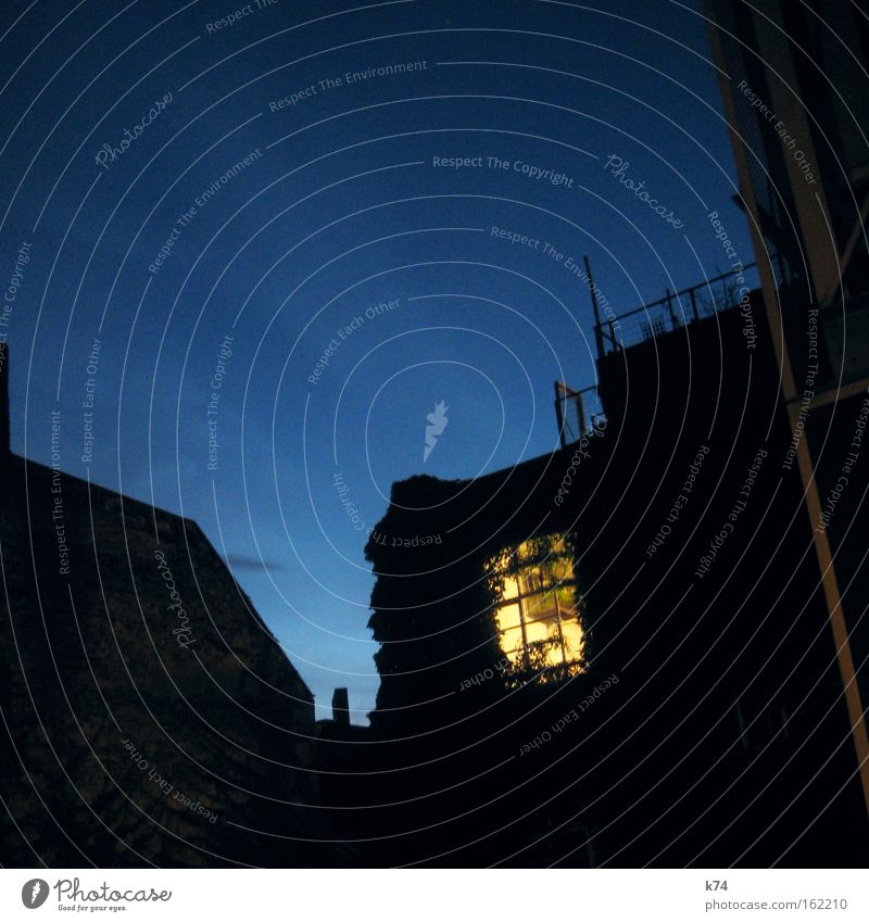 Window to the courtyard Night Evening Twilight Courtyard Light Flat (apartment) Sleep Dream Neighbor Cozy Old building Blue Bedroom