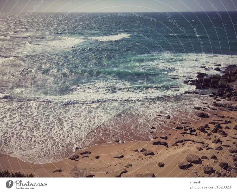 Salt on my skin Elements Water Summer Climate Waves Coast Ocean Moody Beach Relaxation Travel photography Portugal Atlantic Ocean Far-off places Stone Salty