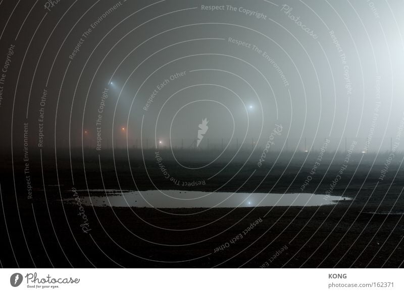 mercure Surface of water Water Reflection Glittering Moody Cold Fog Night Floodlight Light (Natural Phenomenon) Mirror Traffic infrastructure Long exposure