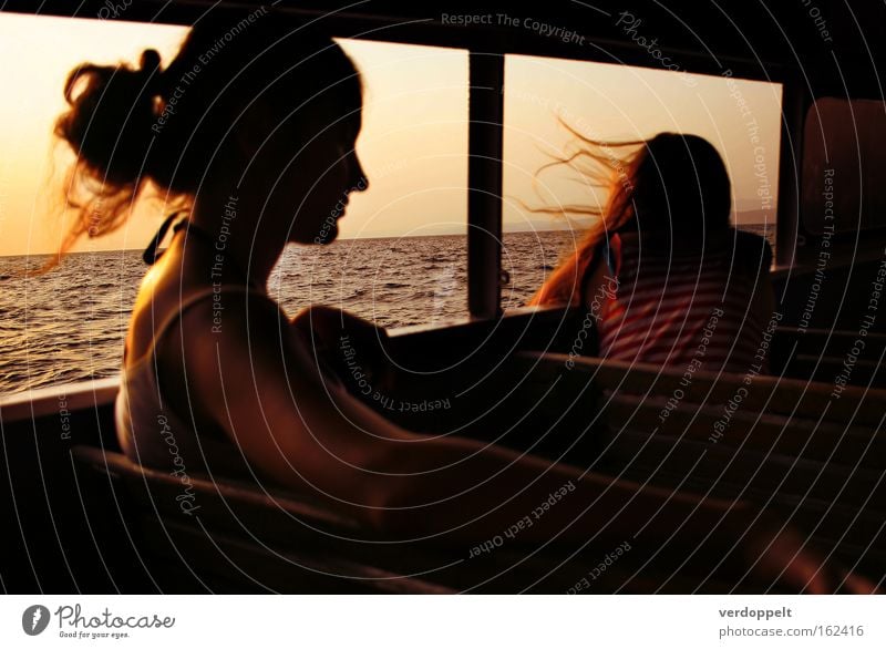 0_19 Ocean Woman Wind Breeze Yacht Watercraft Launch Colour Sunset Light Dream Distinguish oneself Vacation & Travel Summer Human being Navigation Profile