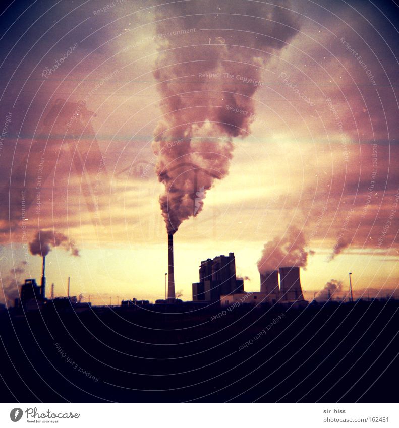 Wind from southeast Lomography Industry Smog Chimney Leuna Clouds Cooling tower Smoke Exhaust gas BUNA schkopau