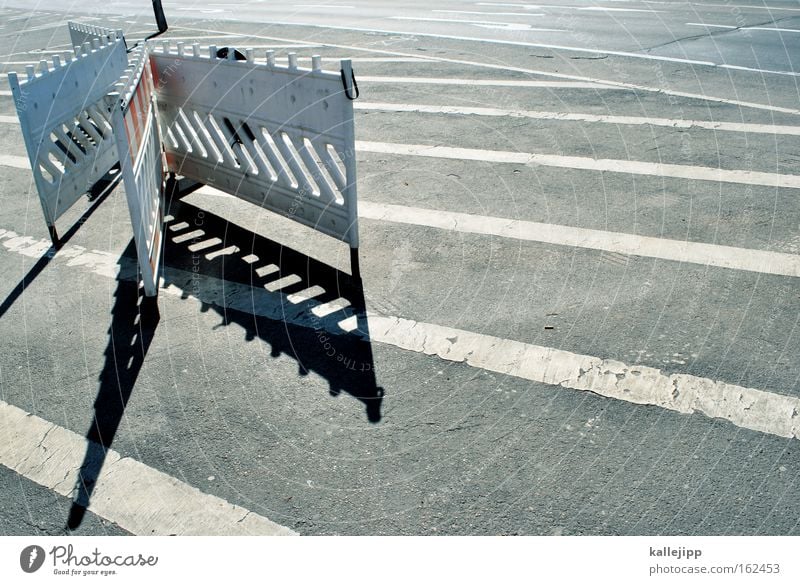 on patrol Stripe Barrier Grating Street Road traffic Rule Bans Construction site Crossroads Road junction Black White Tracks Target Navigation Street sign