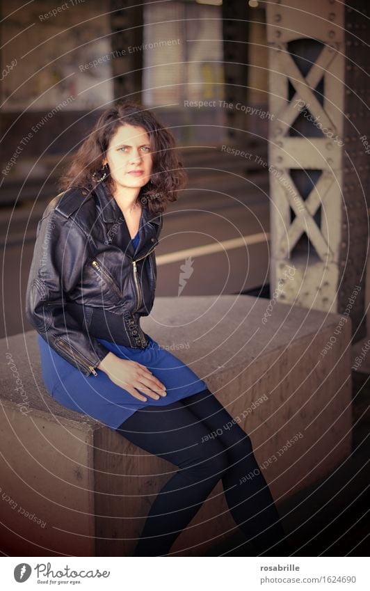 waiting underground- brunette young woman with black leather jacket waiting in underpass Human being Feminine Young woman Youth (Young adults) Woman Adults 1