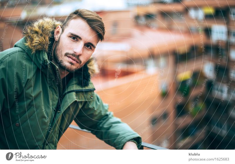 Handsome caucasian young man Lifestyle Style Happy Beautiful Face Leisure and hobbies Academic studies Camera Man Adults Environment Town Beard Smiling