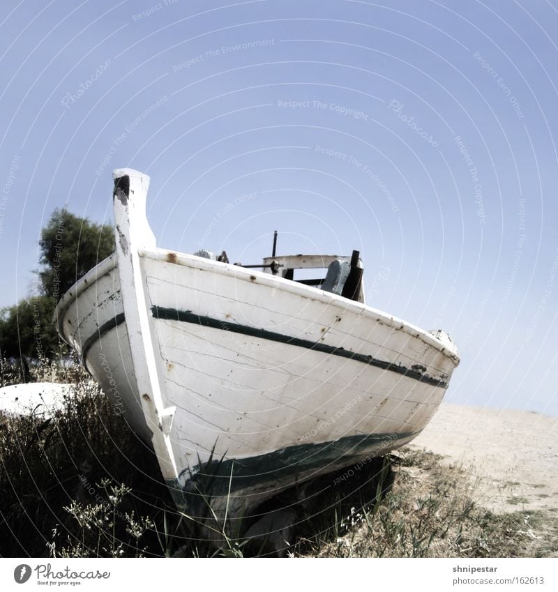 Fisherman's Friend... Greece Peloponnese Fishing village Village Fishing (Angle) Nutrition Ocean Summer Beach Protein Old Motor barge White Sky Sand