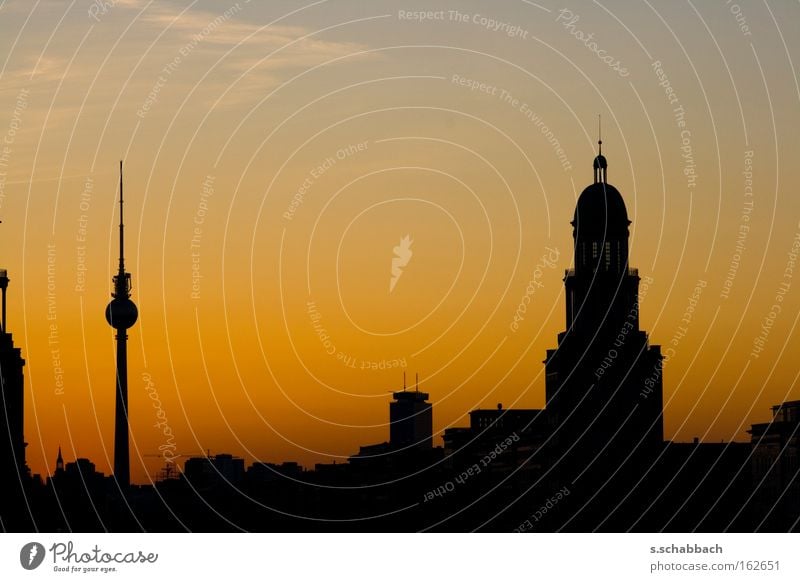 Berlin Sundown Sunset Silhouette Frankfurter Tor Television Berlin TV Tower Dusk Frankfurter Allee Karl-Marx-Allee Traffic infrastructure Long exposure sundown