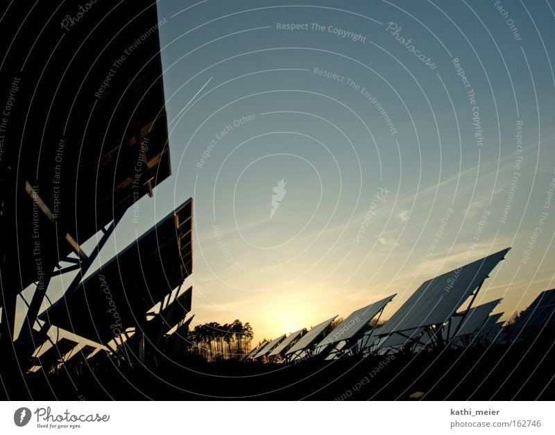 Solar field Bammersdorf Multicoloured Exterior shot Deserted Copy Space top Evening Twilight Shadow Silhouette Sunrise Sunset Back-light Worm's-eye view