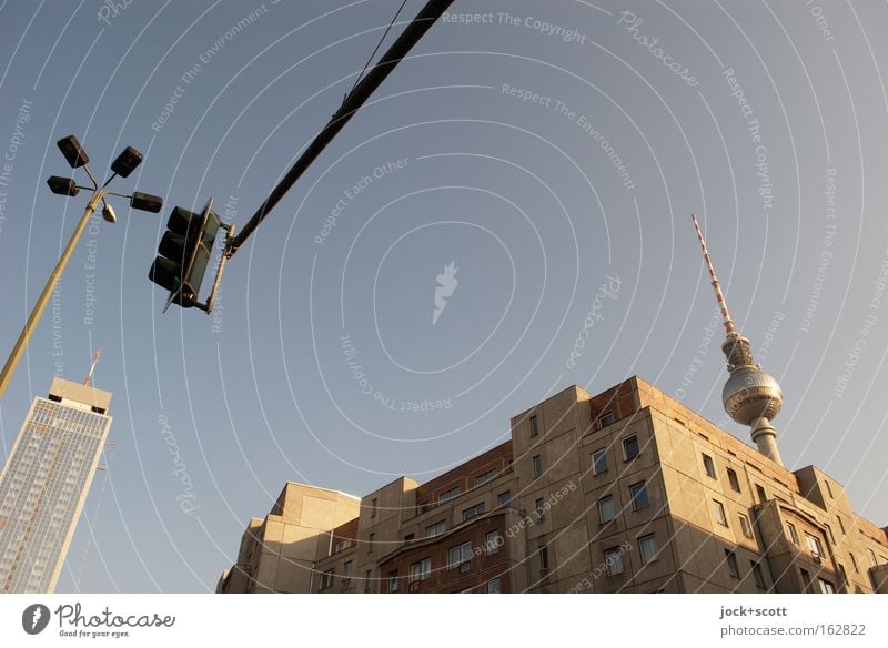 Symphony (minuet) Cloudless sky Warmth Downtown Berlin Prefab construction Facade Tourist Attraction Landmark Alexanderplatz Berlin TV Tower