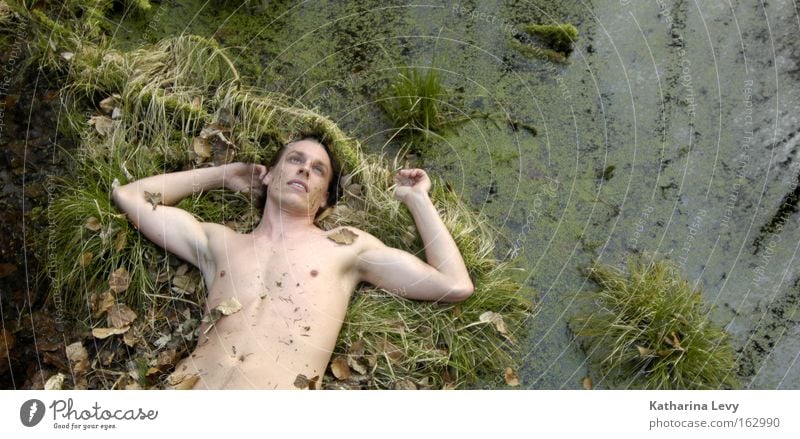 sleepy brother Man Bog Marsh Water Grass Naked Nude photography Upper body Chest Grief Distress Transience Male nude