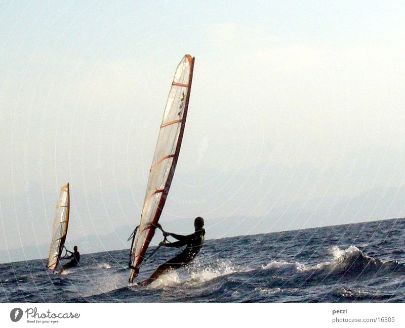 Two surfers Ocean Waves Surfer 2 Passion Agitated White crest Surfboard Sports Wind Sail Electricity pylon