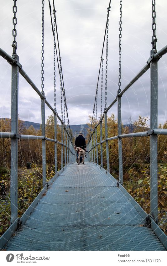 The way is the goal Masculine Man Adults Friendship Life 1 Human being Landscape Clouds Autumn Climate change Bad weather Plant Bushes Wild plant Tree Mountain