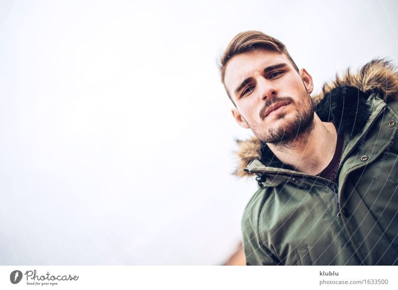 Handsome caucasian young man Lifestyle Style Happy Beautiful Face Leisure and hobbies Academic studies Camera Man Adults Environment Town Beard Smiling