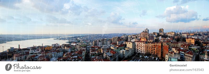 Colourful view Sky Clouds Beautiful weather Ocean Istanbul Turkey Europe Town Downtown House (Residential Structure) High-rise Harbour Building