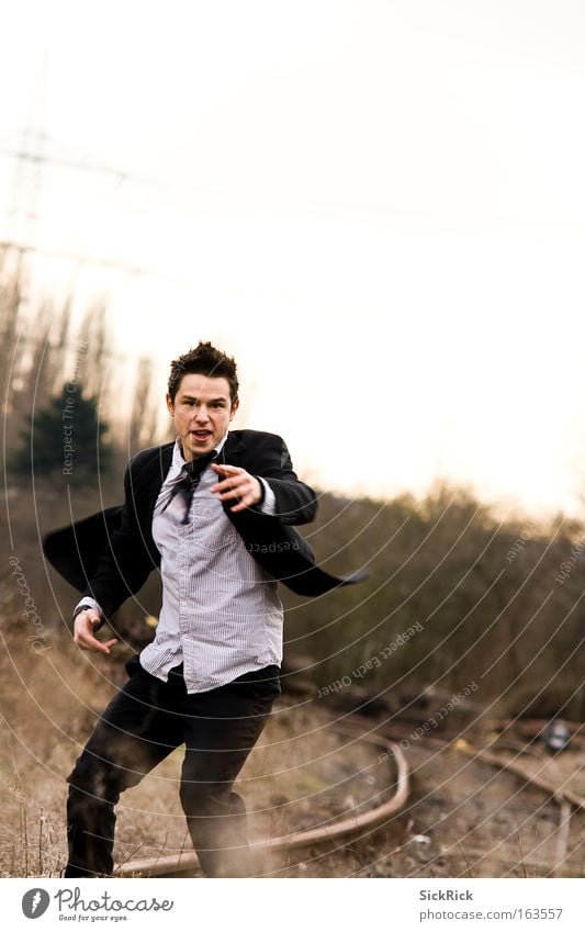 Catch me! Colour photo Exterior shot Copy Space top Day Twilight Light Contrast Shallow depth of field Central perspective Full-length Looking into the camera