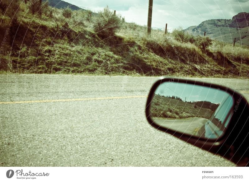 road movie Colour photo Subdued colour Exterior shot Deserted Copy Space bottom Copy Space middle Day Reflection Transport Motoring Street Car Wanderlust