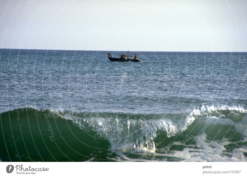 The Wave Ocean Waves Sky Fishing boat Work and employment Observe Driving Success Serene Wanderlust Foam Colour photo Multicoloured Exterior shot Copy Space top