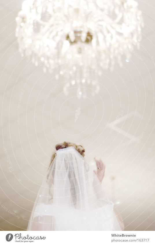 Light for the bride Subdued colour Interior shot Copy Space middle Artificial light Shallow depth of field Wedding Feminine Head Hair and hairstyles Back 1