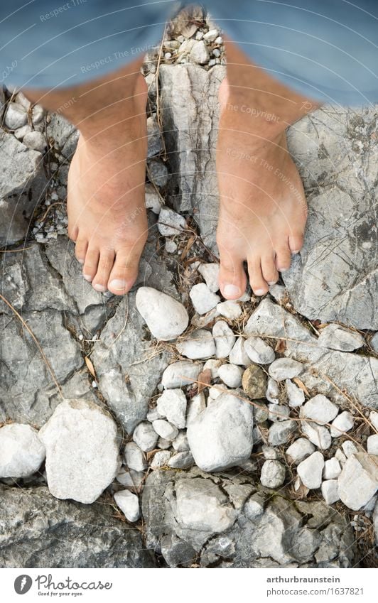 Barefoot on stones Beautiful Personal hygiene Body Pedicure Healthy Life Leisure and hobbies Summer Hiking To go for a walk Promenade Human being Masculine