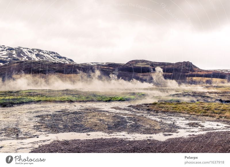 Boiling river in a landscape from Iceland in cloudy weather Vacation & Travel Tourism Island Mountain Nature Landscape Earth Sky Clouds Fog Hill Volcano Hot