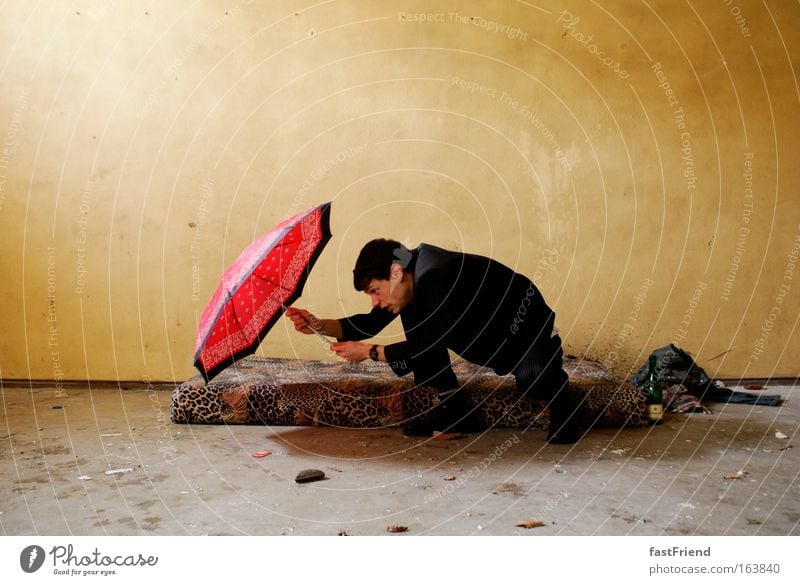 If you have the umbrella, you don't need to worry about the spot(s) I Colour photo Interior shot Shadow Contrast Back-light Central perspective Full-length