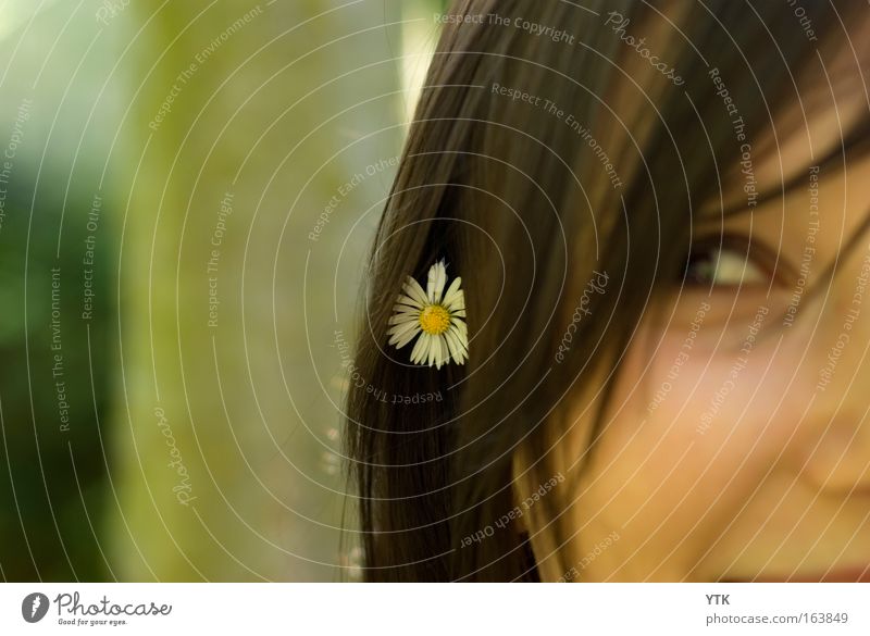 Ohh, it's spring in my hair! Colour photo Subdued colour Exterior shot Detail Copy Space left Day Sunlight Blur Shallow depth of field Portrait photograph