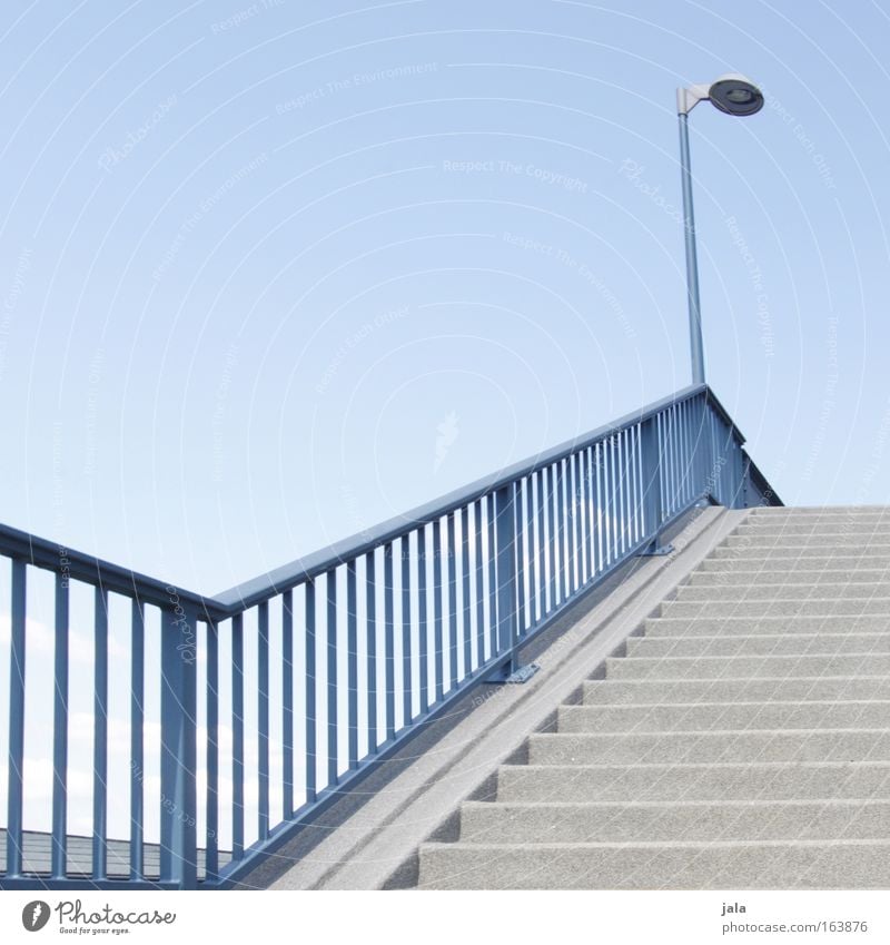 staircase Colour photo Exterior shot Deserted Day Cloudless sky Summer Beautiful weather Stairs Lantern Street lighting Going Tall Downward Upward Architecture