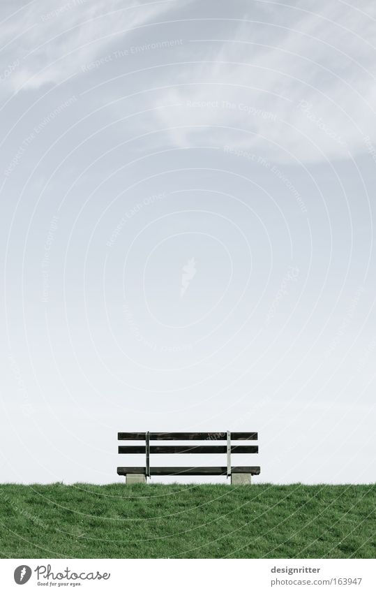 Quiet on the dike Colour photo Exterior shot Deserted Neutral Background Day Light Long shot Contentment Relaxation Calm Ocean Furniture Plant Sky Clouds Summer