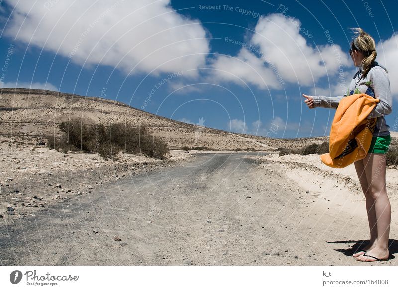 lift Summer Summer vacation Feminine Young woman Youth (Young adults) 1 Human being 18 - 30 years Adults Sand Sky Clouds Beautiful weather Hill Desert