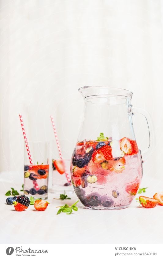 Summer Detox Drink with Berries Food Fruit Organic produce Vegetarian diet Diet Beverage Cold drink Drinking water Lemonade Juice Bottle Glass Style Design