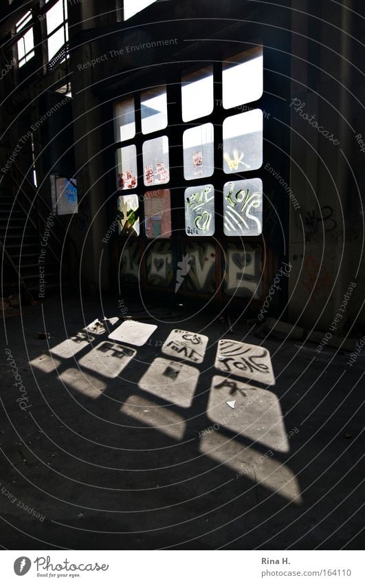 L O V E Subdued colour Interior shot Deserted Copy Space right Copy Space bottom Day Light Shadow Reflection Sunlight Factory Ruin Building Wall (barrier)