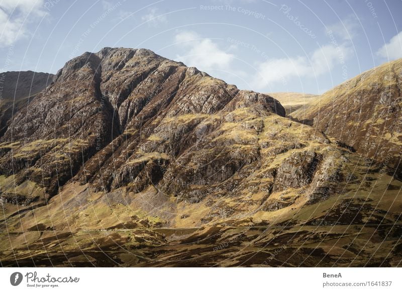 Highlands Environment Nature Landscape Plant Cloudless sky Beautiful weather Grass Moss Hill Rock Mountain High plain Peak Canyon Glencoe Scotland Europe