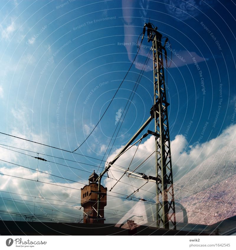 Merseburg Technology Electricity pylon Tower Steel cable Hand Underarm Sky Clouds Beautiful weather merseburg Saxony-Anhalt Germany Manmade structures Building