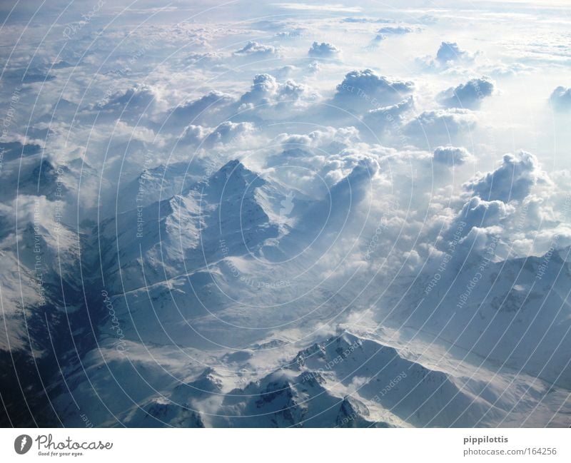 above the clouds Colour photo Exterior shot Aerial photograph Deserted Day Light Sunlight Sunbeam Bird's-eye view Panorama (View) Wide angle Vacation & Travel