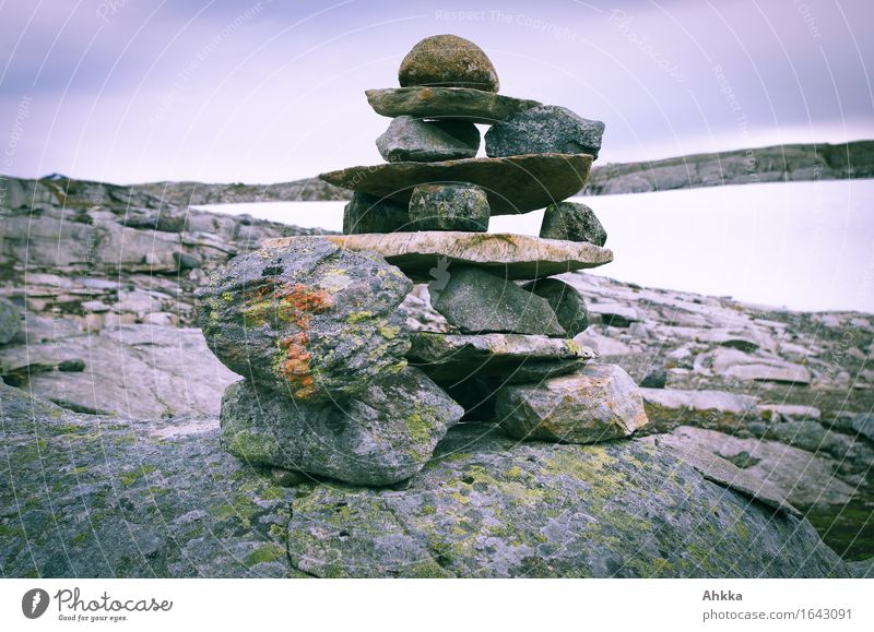 cairn Landscape Snow Rock Stone Dark Sharp-edged Simple Wild Gray Attachment Clue Road marking Cairn Pride Direct Round Detached Construction Hollow