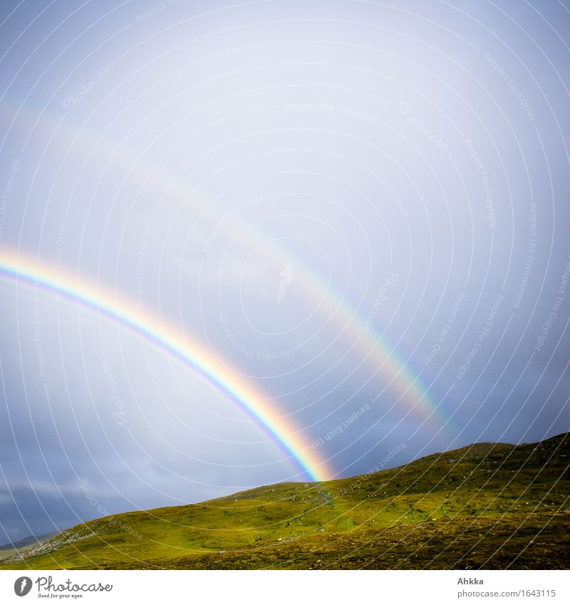 A double rainbow Nature Bad weather Rain Mountain Rainbow Illuminate In pairs Quadrant Colour photo Multicoloured Exterior shot Abstract Deserted Day Light