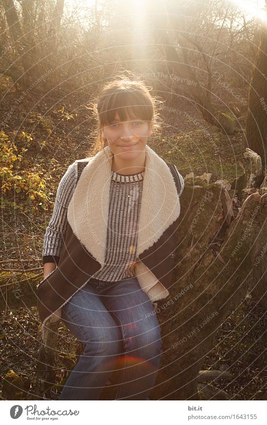 Hello autumn... Feminine Young woman Youth (Young adults) Nature Forest luck Contentment Autumn Autumnal Exterior shot Dawn Twilight Light Reflection