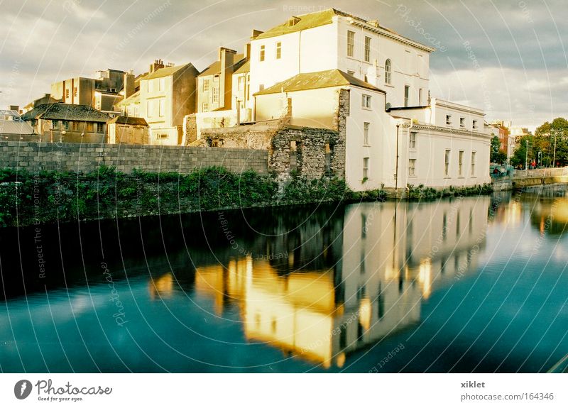 Reflexion Abstract Evening Reflection Sunlight Long exposure Long shot Vacation & Travel Tourism Trip House building Environment Water Cloudless sky Storm River