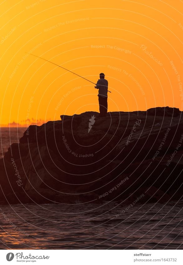 Silhouette of Men fishing on the pier Fishing (Angle) Vacation & Travel Tourism Human being Masculine 1 Sunrise Sunset Ocean Yellow Gold Orange Optimism Success