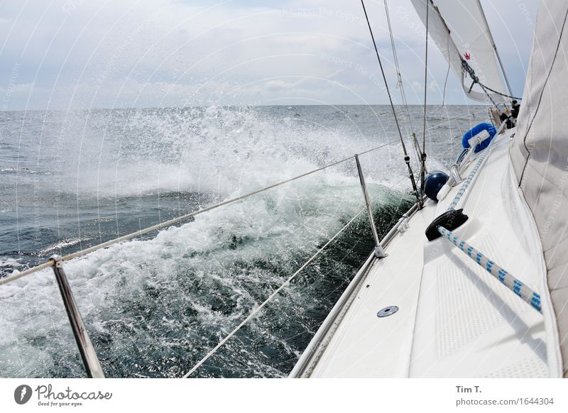 sail Sky Clouds Horizon Spring Baltic Sea Ocean Loneliness Sailing Waves White crest Watercraft Railing Colour photo Exterior shot Deserted Day