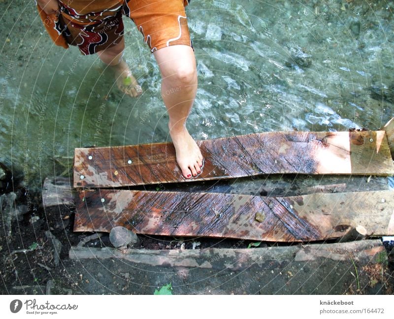 Water Colour photo Exterior shot Day Wellness Human being Young woman Youth (Young adults) Legs 1 Summer River Calm Relaxation