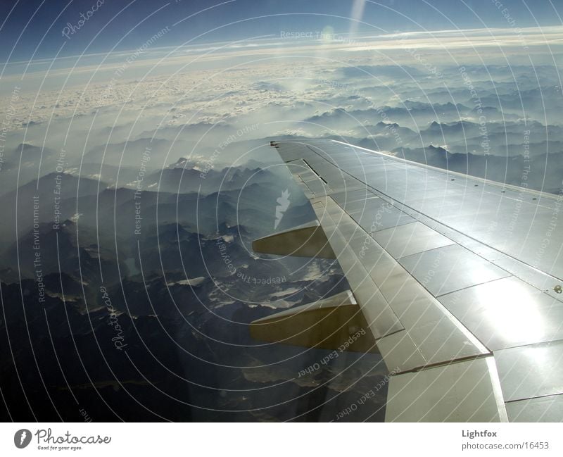 night space Italy Airplane Wing Beautiful Mountain Alps Nature Germany Sky Clarity Blue sky atmosphere