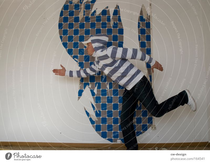 Stars and Stripes Colour photo Interior shot Copy Space left Central perspective Full-length Profile Forward Human being Masculine Young man