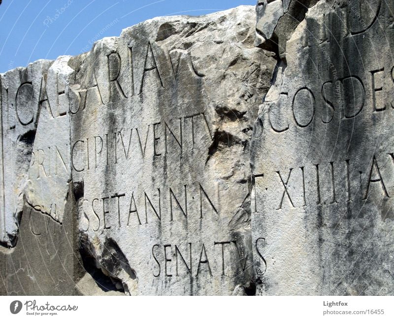 Caesarius Forum Romano Rome Italy Senate Text Relief Historic Old Marble Inscribe Stone Sky Blue Human being