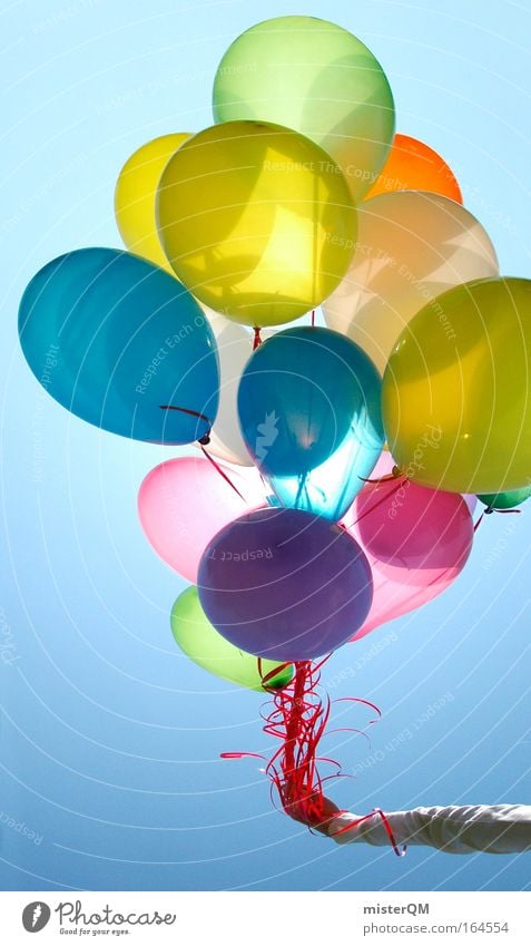 99 Balloons Colour photo Multicoloured Exterior shot Abstract Deserted Day Light Contrast Sunlight Back-light Deep depth of field Central perspective Fisheye